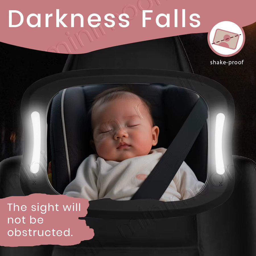 momo&dudu LED-Babyautospiegel in Schwarz mit Fernbedienung und 360 Grad Rotation sowie Nachtsichtfunktion - Bild 6