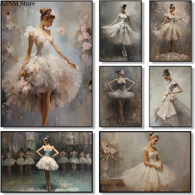 Potdemiel Abstrakte Ballettkunst Leinwand Wandbild mit Ballerina im Retro-Stil, Mehrfarbig - Bild 1