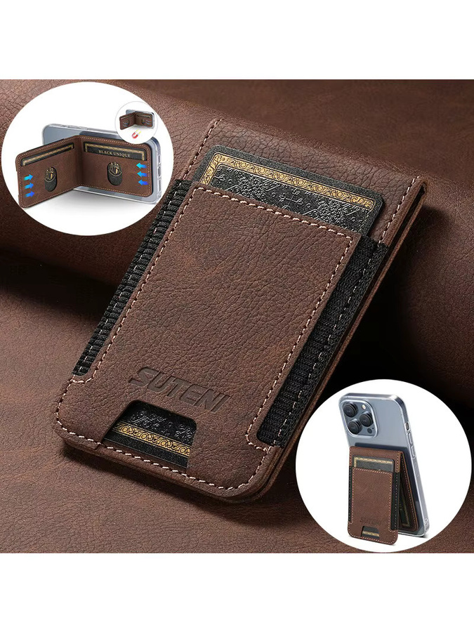 Eucagr Lychee Leder Handyhülle mit Kartenhalter und DIY Kartenfach für iPhone 15 14 13 12 11 XS XR SE 8 7 in Braun - Bild 7