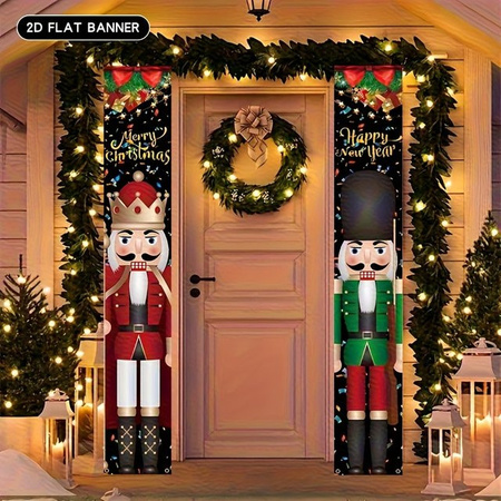 VIKAMA Weihnachts Banner Couplet mit Nussknacker Soldat als 2D Flat Dekoration für Weihnachten und Neujahr, Multicolor, Rechteckig