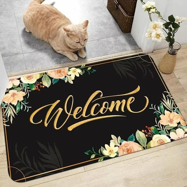 Rutschfeste Fußmatte Brief und Blumen von Lodestar in Schwarz mit floralem Design, B/B: 40 x 60 cm - Bild 1