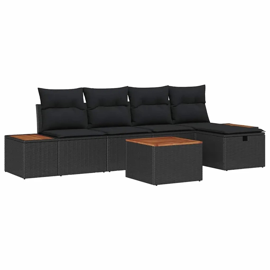 vidaXL Garten-Sofa-Set aus Poly Rattan in Schwarz mit 6 Teilen und Kissen inklusive Stauraum - Bild 2