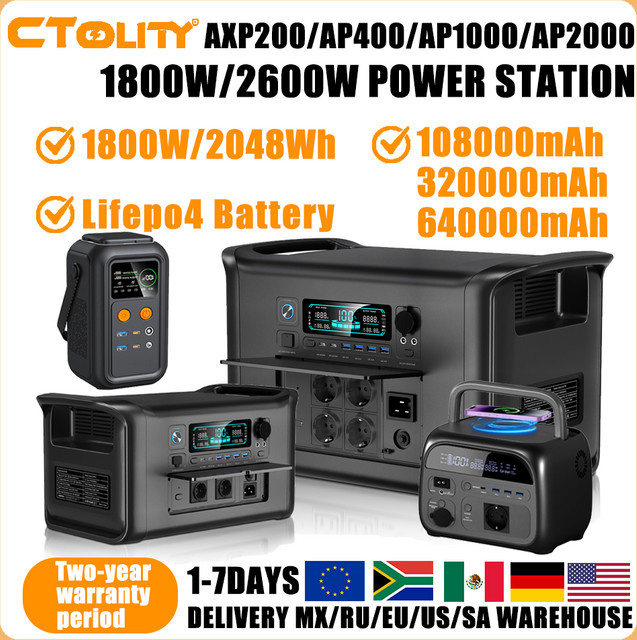 CTOLITY Tragbare Powerstation mit USV-Funktion und LiFePO4-Batterien, Reiner Sinuswelle, Schwarz - Bild 1