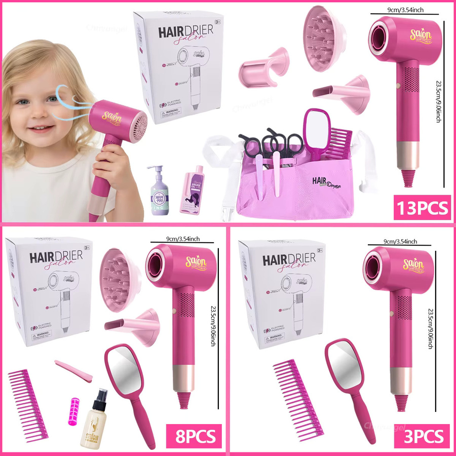 Chriyungel Kinder-Schönheitssalon-Set in Pink mit Haartrockner und Styling-Werkzeugen für Mädchen ab 3 Jahren - Bild 4