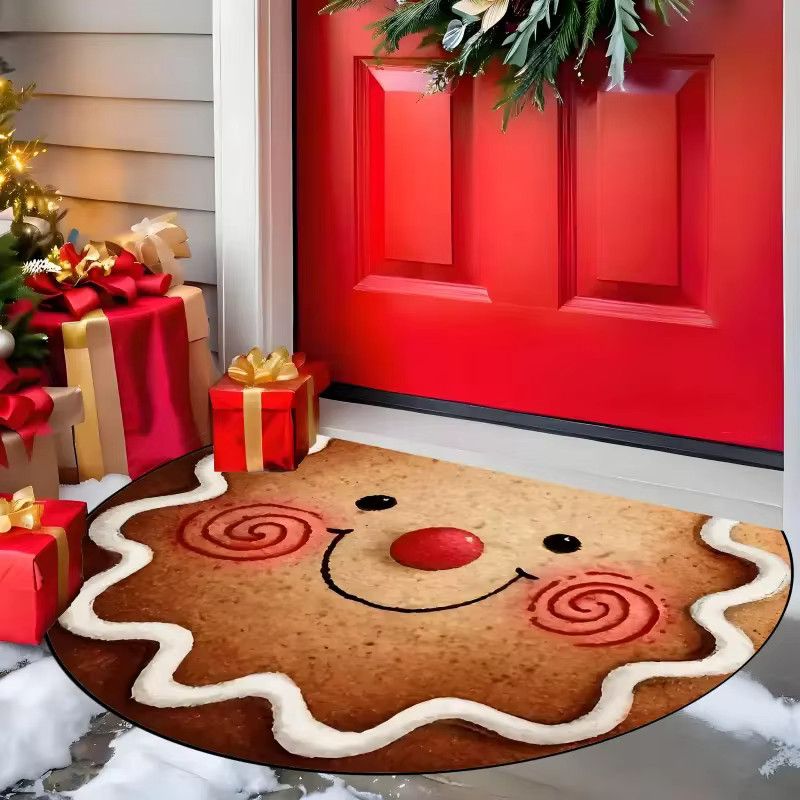VIKAMA Weihnachtliche Fußmatte mit Lebkuchen-Gesicht für Wohnzimmer, Küche und Flur - Bild 4