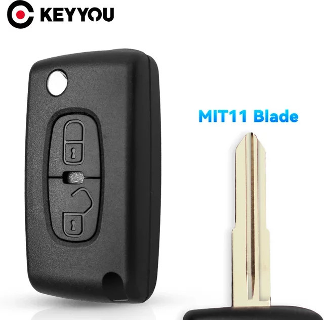 Keyyou 5er Set Flip Remote Key Shell für Peugeot 4007, 4008 und Citroen C-Crosser, C4 Aircross, 2 Tasten, Modell MIT-11R, Schwarz - Bild 1