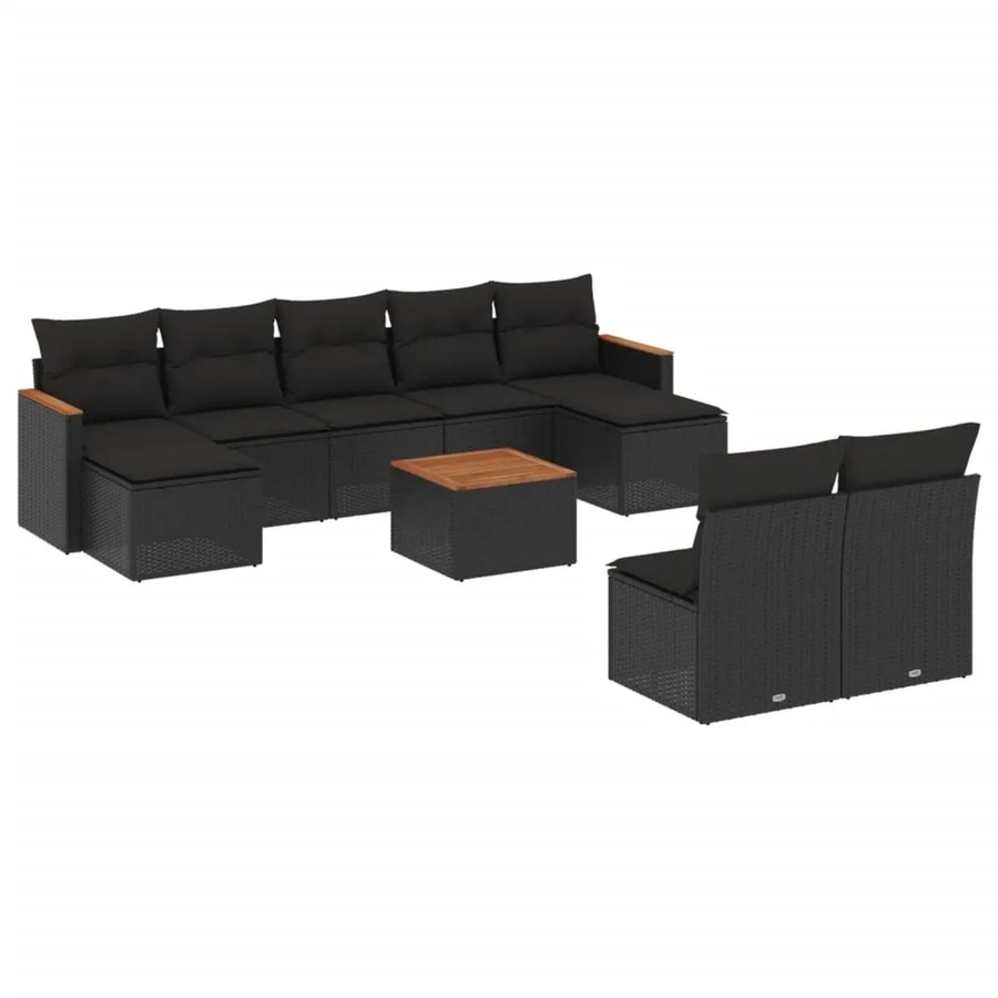 vidaXL 10-teilige Garten-Sofagarnitur aus PE-Rattan mit Kissen in Schwarz und pulverbeschichtetem Stahlrahmen - Bild 2
