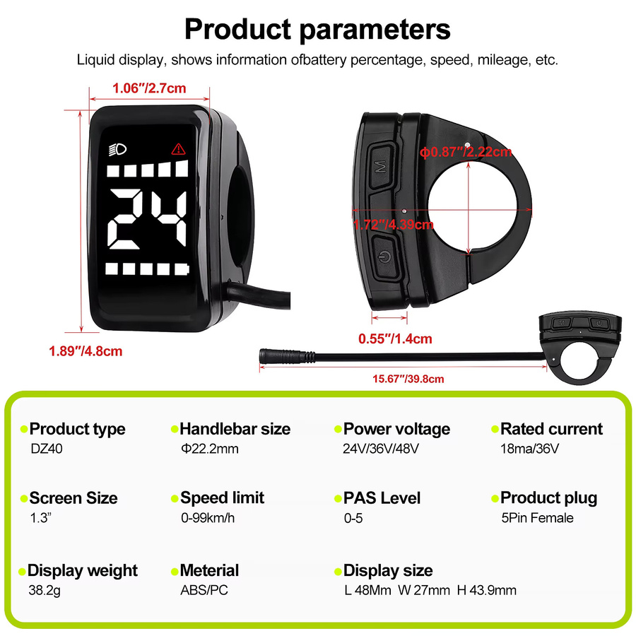 DZ40 LCD-Display von BAFANG in Schwarz, wasserdichtes Mini-Ebike-Intelligent-Display kompatibel mit BBS01B BBS02B BBSHD - Bild 2