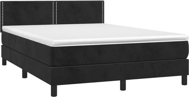 vidaXL Boxspringbett mit Matratze in Schwarz aus Samt, Hybrid-Design mit Taschenfederkern, B/T: 140 x 190 cm - Bild 1