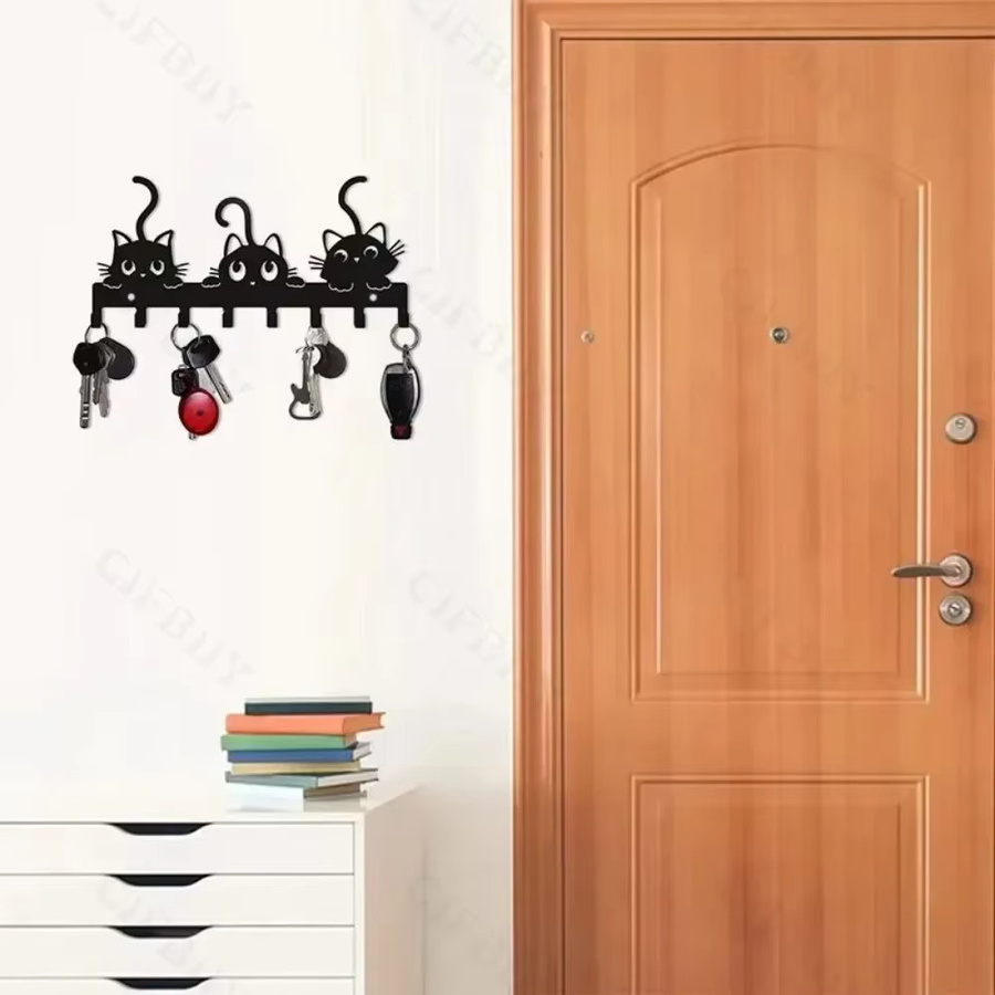 CIFBUY Wandhaken in Katzenform aus Metall, Schwarz, Dekorativer Halloween Katzen Wandhaken für Schlüssel und Kleidung - Bild 5