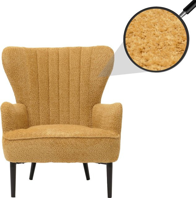 MCW Lounge-Sessel K37 in Gelb mit Chenille-Stoff und Metallgestell im Retro-Vintage-Stil - Bild 2