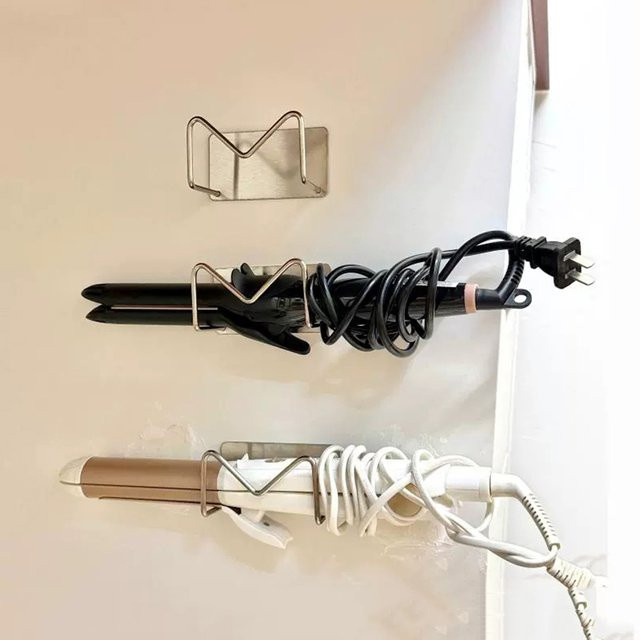JETTING Wandmontierter Haartrocknerhalter aus Edelstahl in Weiß für Lockenstab und Glätteisen mit selbstklebender Befestigung - Bild 1