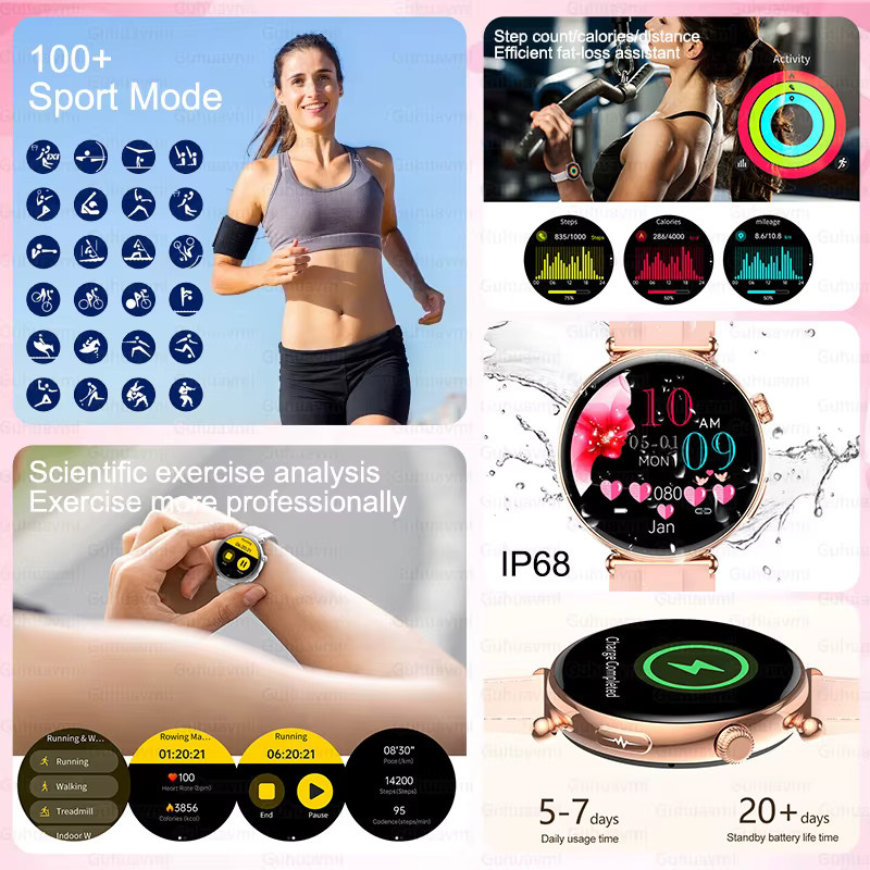 GUHUAVMI Smartwatch für Frauen mit 1,32 Zoll AMOLED Bildschirm, Pink, mit Anruffunktion und EKG-Messung - Bild 5