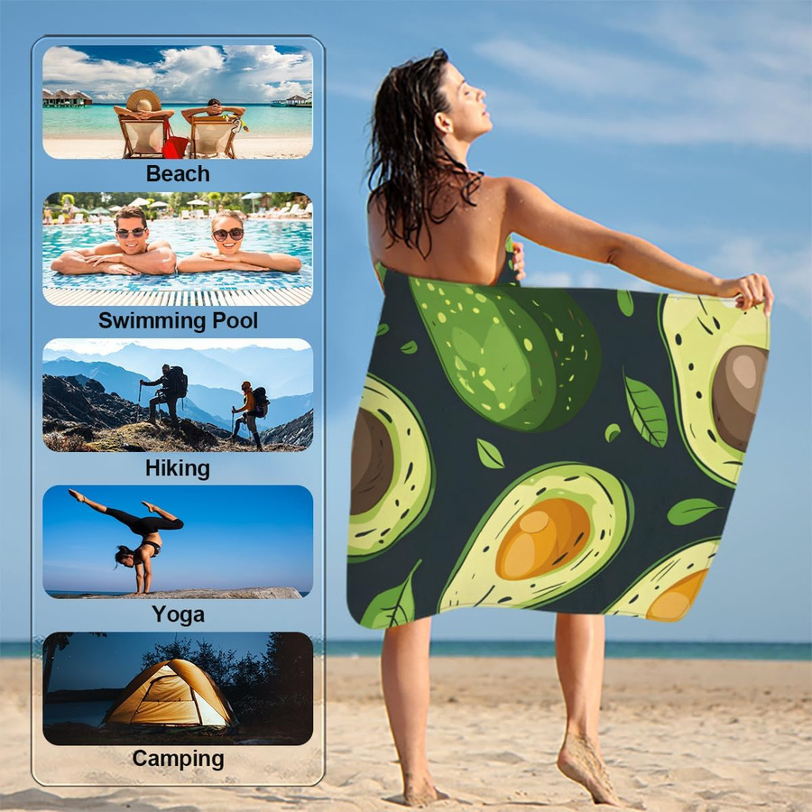 Schnelltrocknendes Mikrofaser-Strandtuch mit Avocado-Motiv, Breite: 40 cm, Höhe: 60 cm - Bild 2