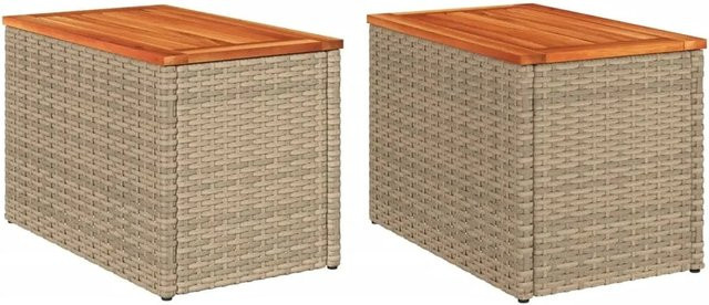 vidaXL Garten-Beistelltische Set aus Polyrattan und Akazienholz, 2 Stück, Beige/Braun, B/T/H: 55 x 34 x 37 cm - Bild 1