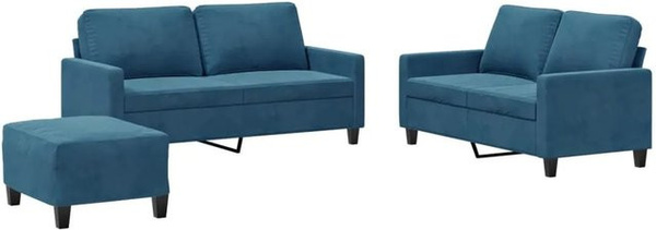 vidaXL 3-teilige Sofagarnitur aus Samt in Blau mit Kissen im modernen Design