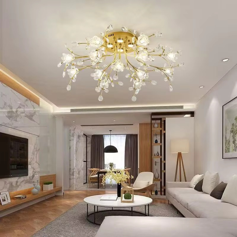 SaloEElaitte LED Deckenlampe aus K9 Kristall und Metall in Gold/Messing mit G9 Fassung - Bild 2