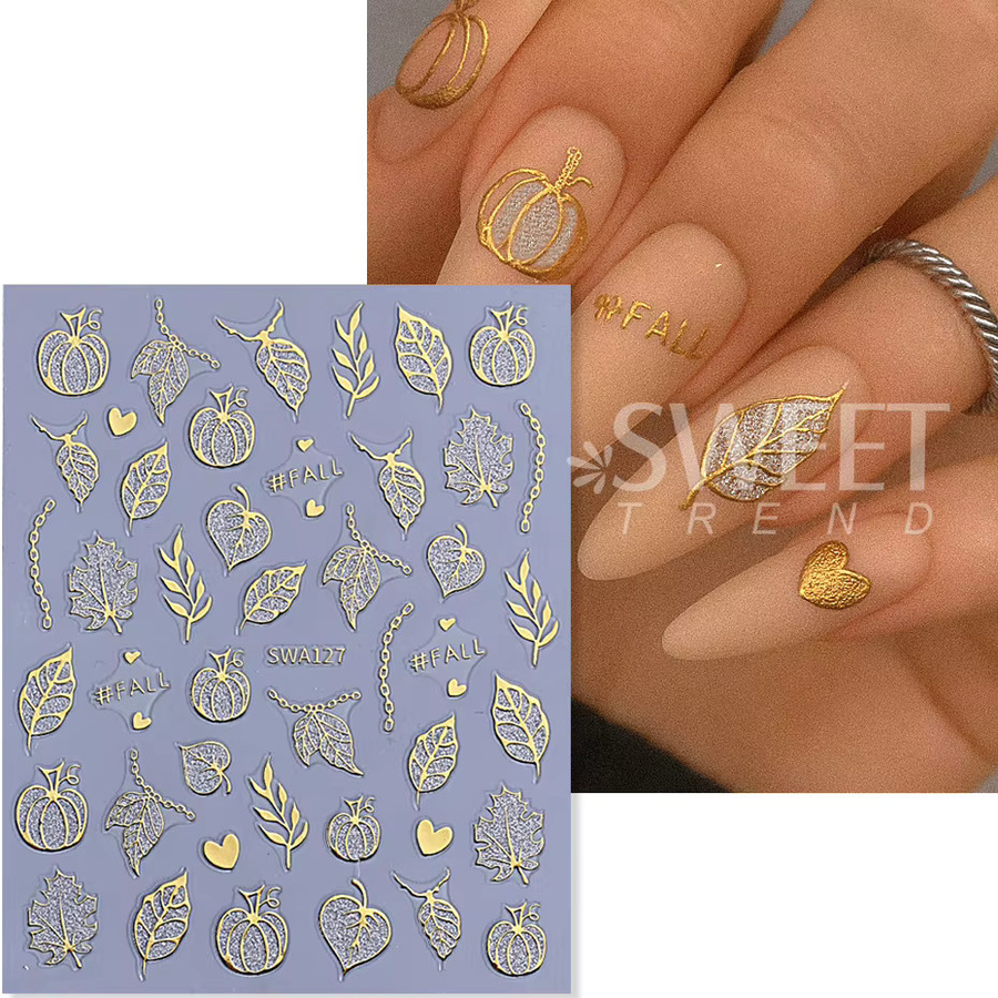 SWEET TREND Nagelaufkleber Kürbis und Herbstblätter, 2 Stück, Glänzend - Bild 2