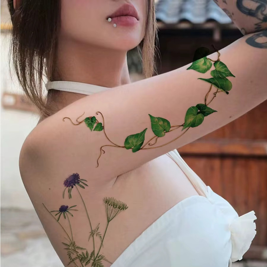 STARTTOOS Temporäres Tattoo, Grünes Blatt- und Weinrebenmuster, Damen, 2 Stück - Bild 3