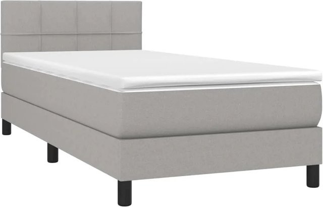 vidaXL Boxspringbett mit Matratze in Hellgrau, Hybridbett mit LED-Unterbettbeleuchtung und USB-Anschluss, B/T: 100 x 200 cm - Bild 1