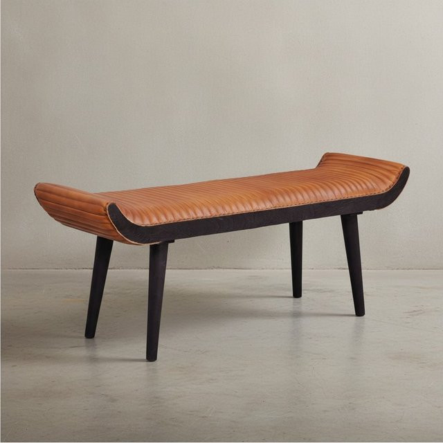 KADIMA DESIGN Moderne Ledersitzbank aus Echtleder in Braun mit Massivholzbeinen, B/T/H: 125 x 51 x 38 cm - Bild 1