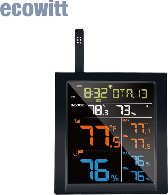 Ecowitt WN1820_C Wetterstation-Anzeigekonsole in Schwarz mit 4,9-Zoll-LCD-Display, Thermo-Hygrometer und Barometersensor - Bild 1