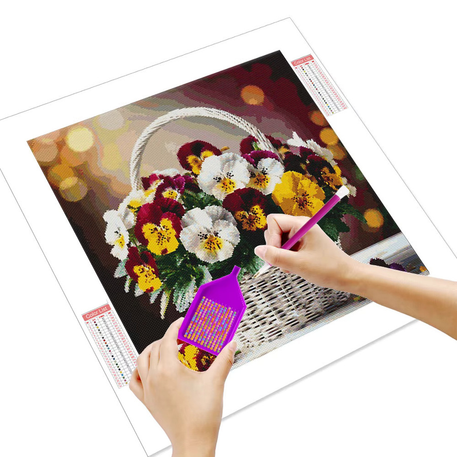 Huacan DIY Diamantmalerei Set Blumenkorb mit floralem Motiv in Multicolour, runde Form für den Tisch, B/T/H: 20 x 20 x 20 cm - Bild 2