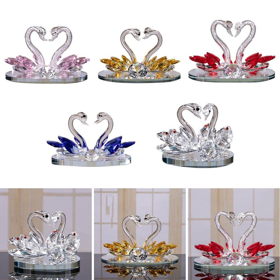 Yiran Furniture Kristall Schwan Ornament aus Glas in Pink als dekorative Glasfigur für deinen Schreibtisch und dein Wohnzimmer - Bild 2