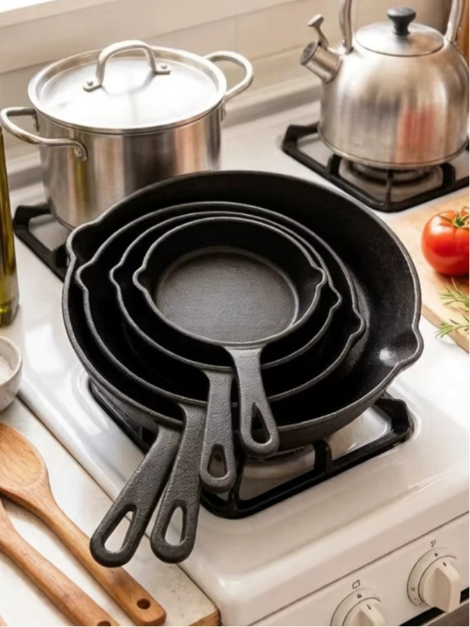 HGTUGO Gusseisen Bratpfannen Set Schwarz, 4er Set unbeschichtet mit Wabenmuster für Induktion und Gasherd - Bild 8