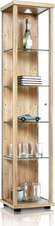 K-Möbel Glasvitrine stehend in Buche mit LED-Beleuchtung und 4 höhenverstellbaren Glasböden, Höhe: 176 cm, Breite: 37 cm, Tiefe: 33 cm