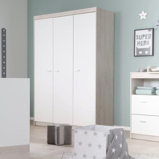 Roba Kleiderschrank Julia 3-türig weiß und Eiche mit Kleiderstange und Regalböden B/T/H: 131 x 52 x 190 cm - Bild 1