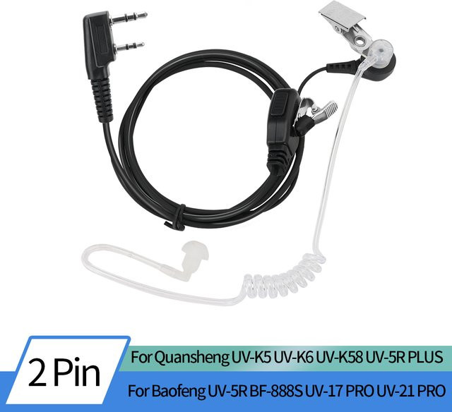 ABBREE Akustisches Luftschlauch-Headset für Walkie Talkies, 2-poliger In-Ear PTT-Ohrhörer in Schwarz, kompatibel mit Baofeng UV-5R BF-888S UV-21 PRO und Quansheng UV-K5 - Bild 1
