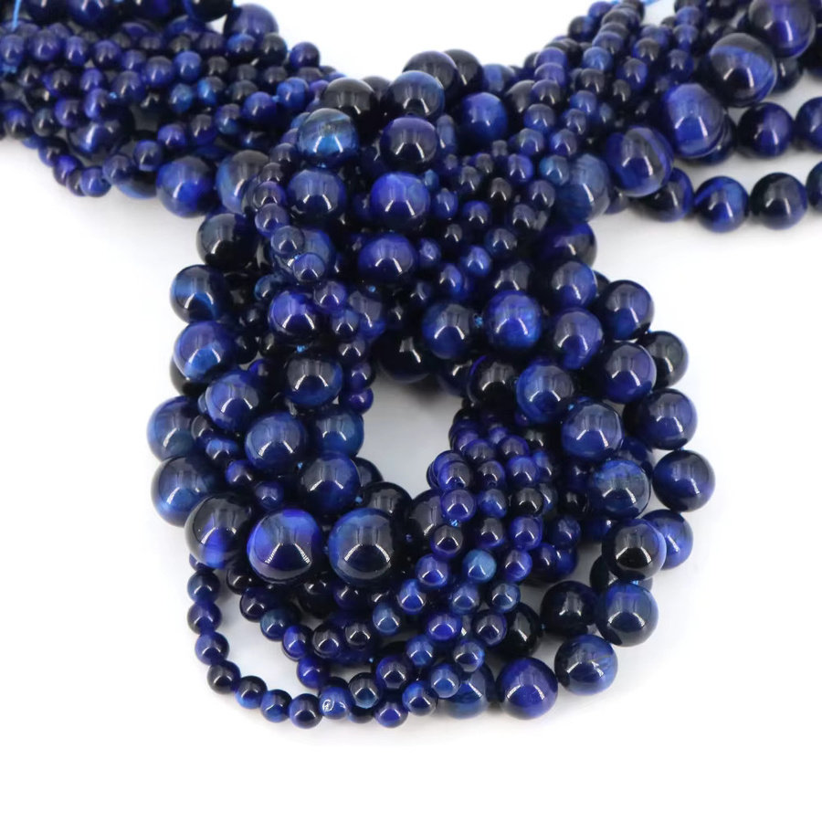 Perlen Naturstein Lapislazuli, Tigerauge, Runde Edelstein Perlen - Bild 2
