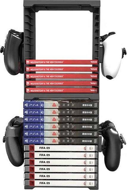 JOMAA Game Disc Storage Tower und Controller Rack in Schwarz für PS5 und Xbox Series X/S - Bild 1