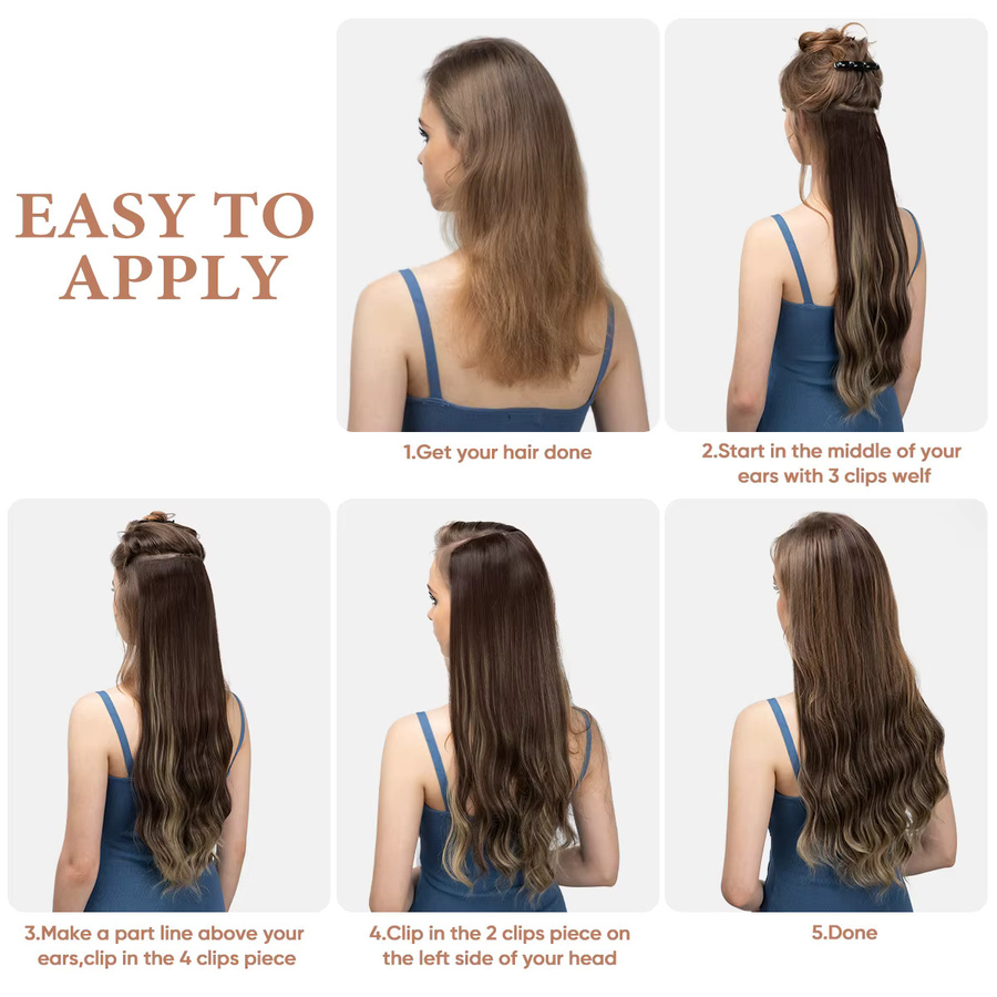 SARLA Clip-in-Haarverlängerungen, 22 Zoll, synthetisch, Damen - Bild 4
