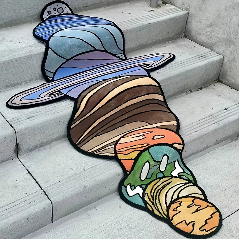 VIKAMA Cartoon-Teppich in Planetenform, rutschfest und weich, Mehrfarbig, Durchmesser: 120 cm - Bild 2