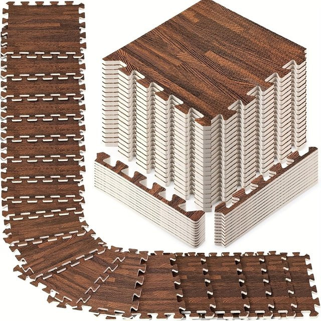 36-teiliges Set rutschfeste Schaumstoff-Bodenmatten im Holzdesign von DHDH für das Kinderzimmer in Grau und Braun - Bild 1