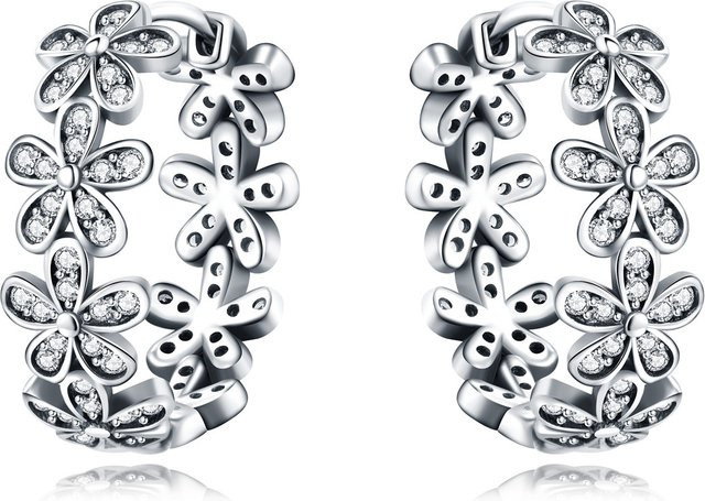 CYCUFF Creolen, 925 Silber, Gänseblümchen, Damen, Vintage, Zirkonia - Bild 1