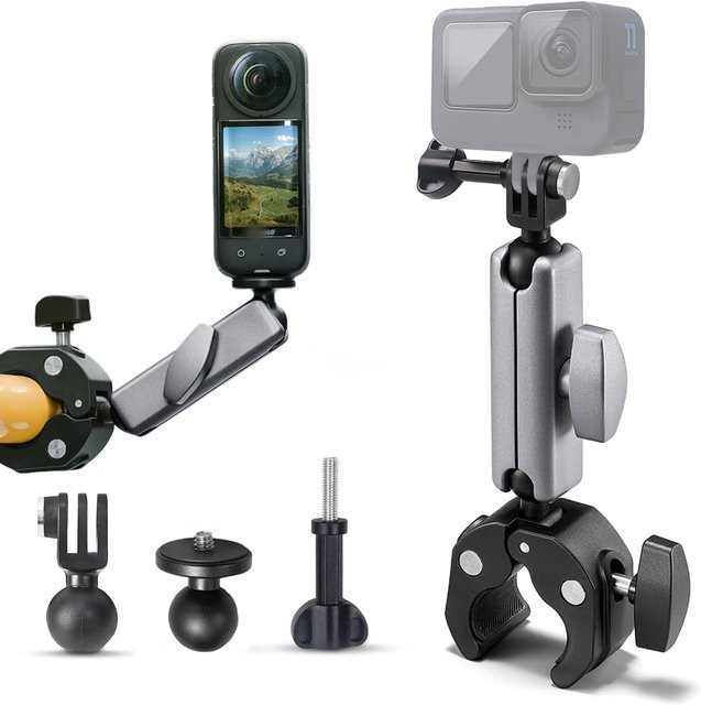 VeFly Metall Lenkerhalterung aus Legierung für Motorrad und Fahrrad mit 360 Grad Drehung kompatibel mit GoPro Hero 13 12 11 10 Insta360 und DJI Osmo Action Kameras - Bild 1