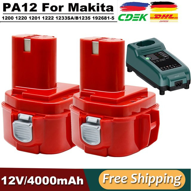 Makita PA12 Akku Set mit Ladegerät 12 V / 4,0 Ah Ni-Mh für Power Werkzeuge 1200 1220 1201 1222 1233SA/B1235 - Bild 1