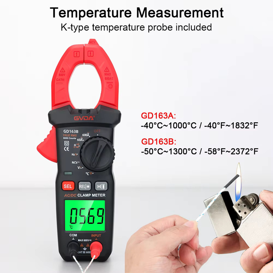 GVDA Digital Mini Clamp Meter Multimeter True RMS mit AC/DC Spannungstest, Ampere, Hz, Kapazität und NCV in Rot - Bild 5