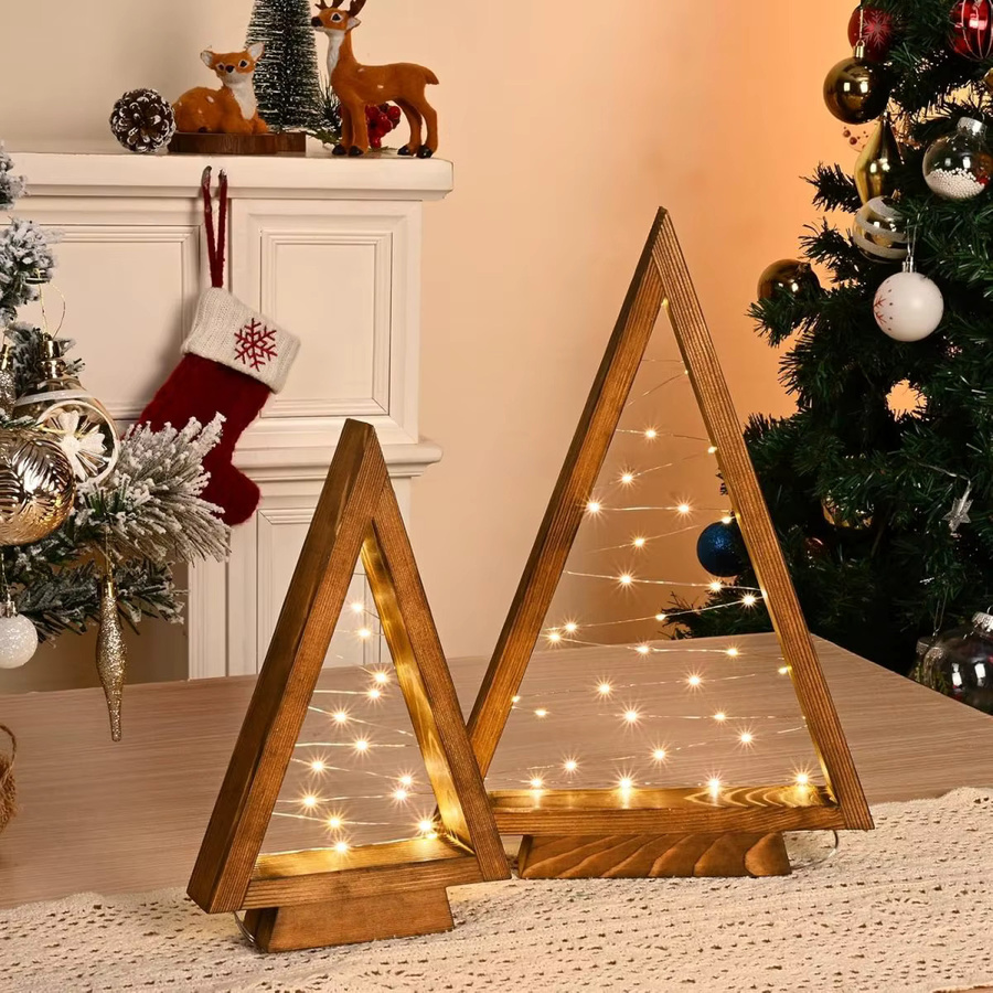 Peach Forest 2er-Set Weihnachtsbaum aus Holz mit Lichtern in Braun für moderne Bauernhaus-Dekoration - Bild 4