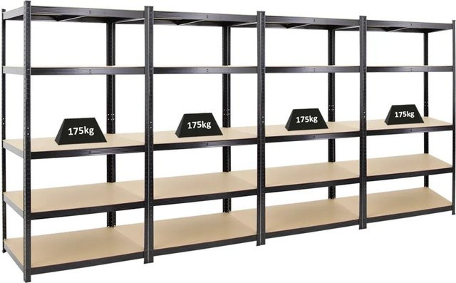 4x PROREGAL Schwerlastregal Taurus, Schwarz, H x B x T: 180 x 90 x 60 cm, mit verstellbaren Fachböden aus MDF-Holzplatten und Metall - Bild 1