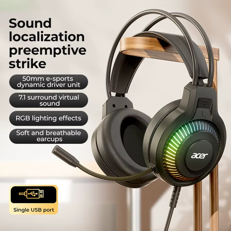 Acer RGB Gaming Kopfhörer mit Mikrofon und geringer Latenz in Schwarz - Bild 4