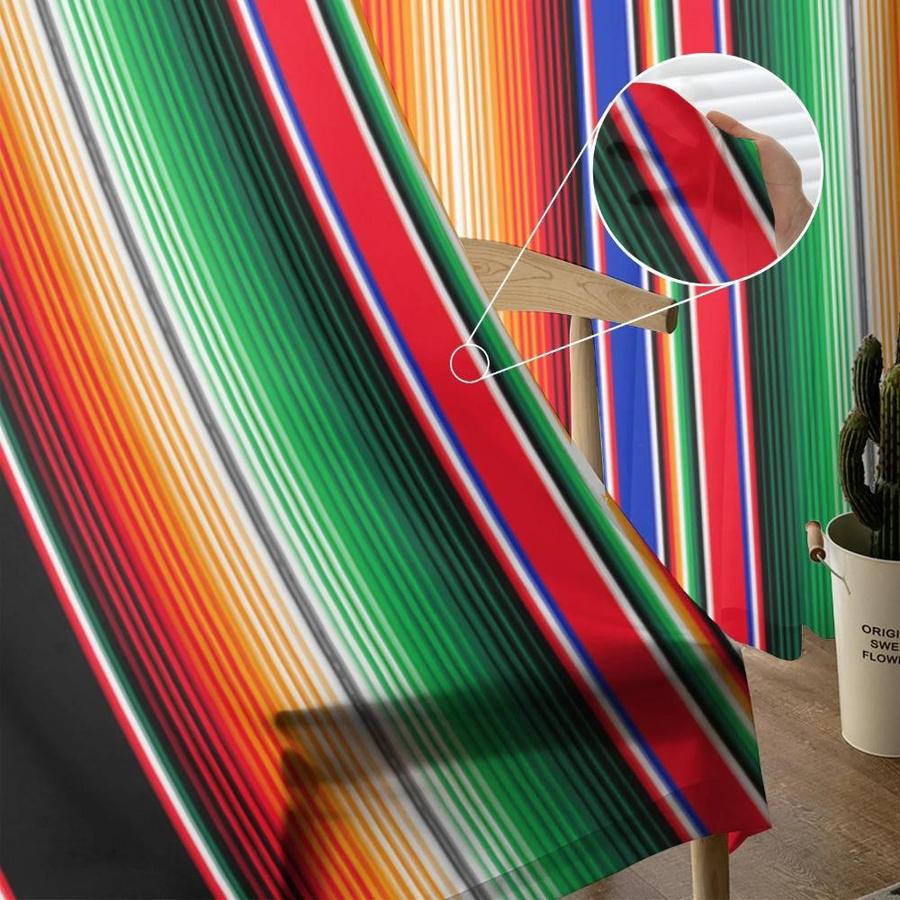 Yiran Furniture Transparenter Voile-Vorhang mit bunten mexikanischen Streifen, Organza-Drapierung für Wohnzimmer und Küche, B: 135 cm, H: 115 cm - Bild 1