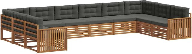 vidaXL Sofagarnitur aus Massivholz Akazie in U-Form, 10-teiliges Set in Natur und Anthrazit mit Sitz- und Rückenkissen - Bild 1