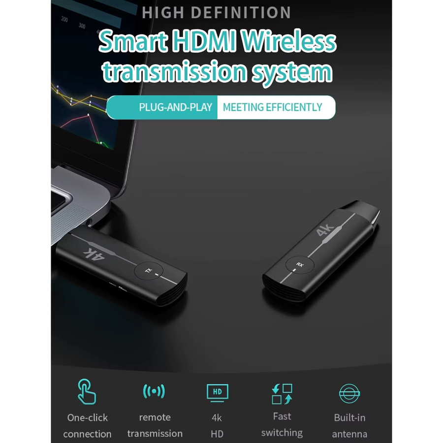SHOYEE Kabelloser HDMI-Sender und Empfänger in Schwarz mit 4K-Dekodierung und 4K@30 Hz Ausgang für Gaming und Heimkino, Reichweite 100 m - Bild 2
