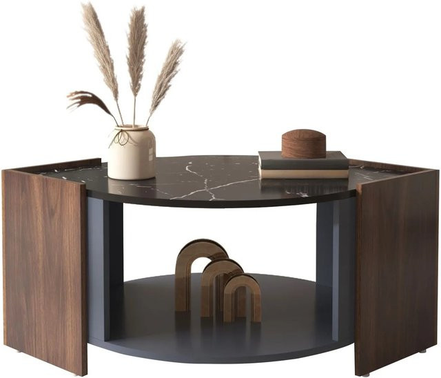okwish Couchtisch aus Marmor und Walnuss in Braun, B/T/H: 97 x 63 x 40 cm - Bild 1