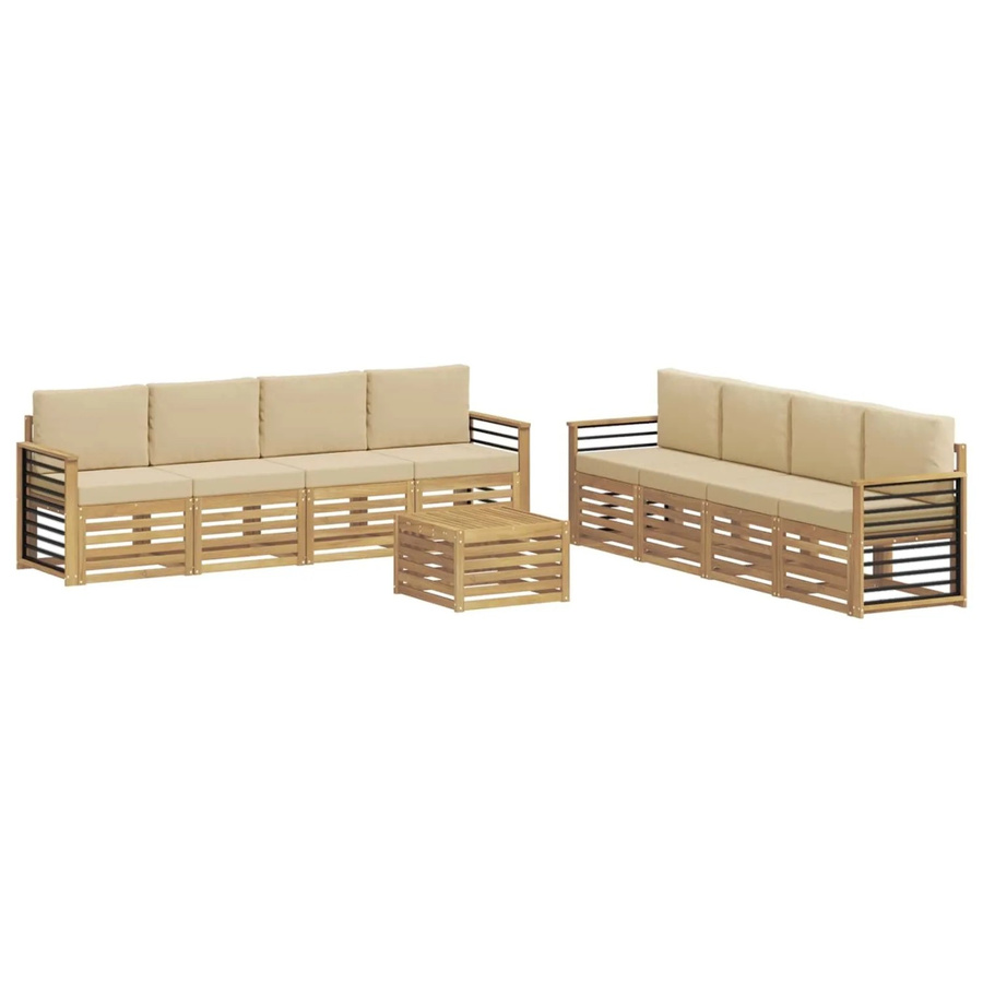 vidaXL Sofagarnitur mit 9 Kissen aus Akazienholz und Polyester in Weiß und Beige - Bild 2