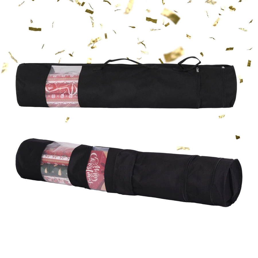 Relaxdays Geschenkpapier Aufbewahrung 2er Set aus Polyester in Schwarz mit Sichtfenster und Reißverschluss, B: 85 cm, B: 17 cm - Bild 2
